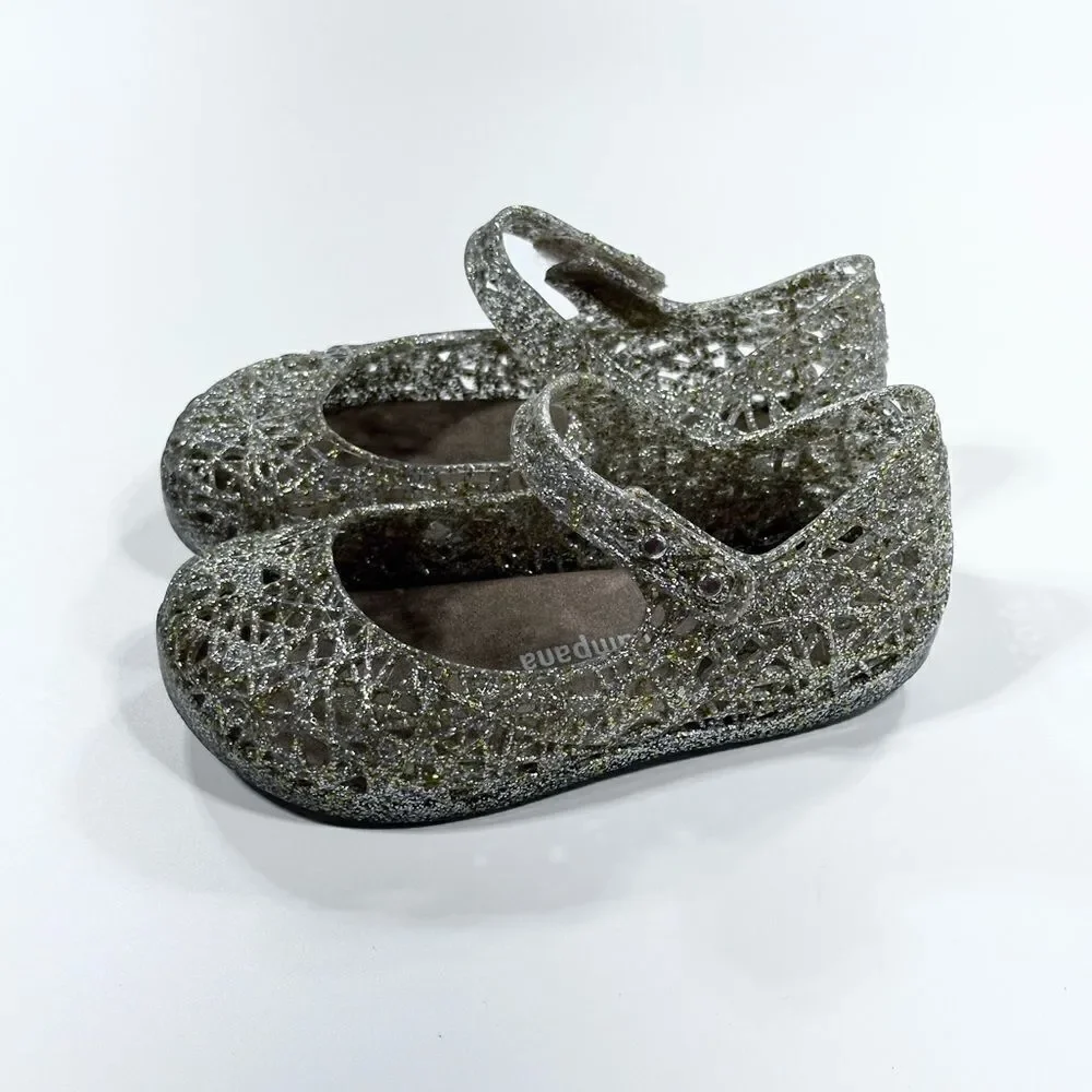 Mini Melissa gold glitter campana woven Mary Jane jelly shoe 7